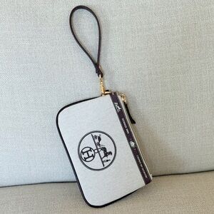 Hermes Canvas Wristlet Cosmetic Pouch with Equestrian Print